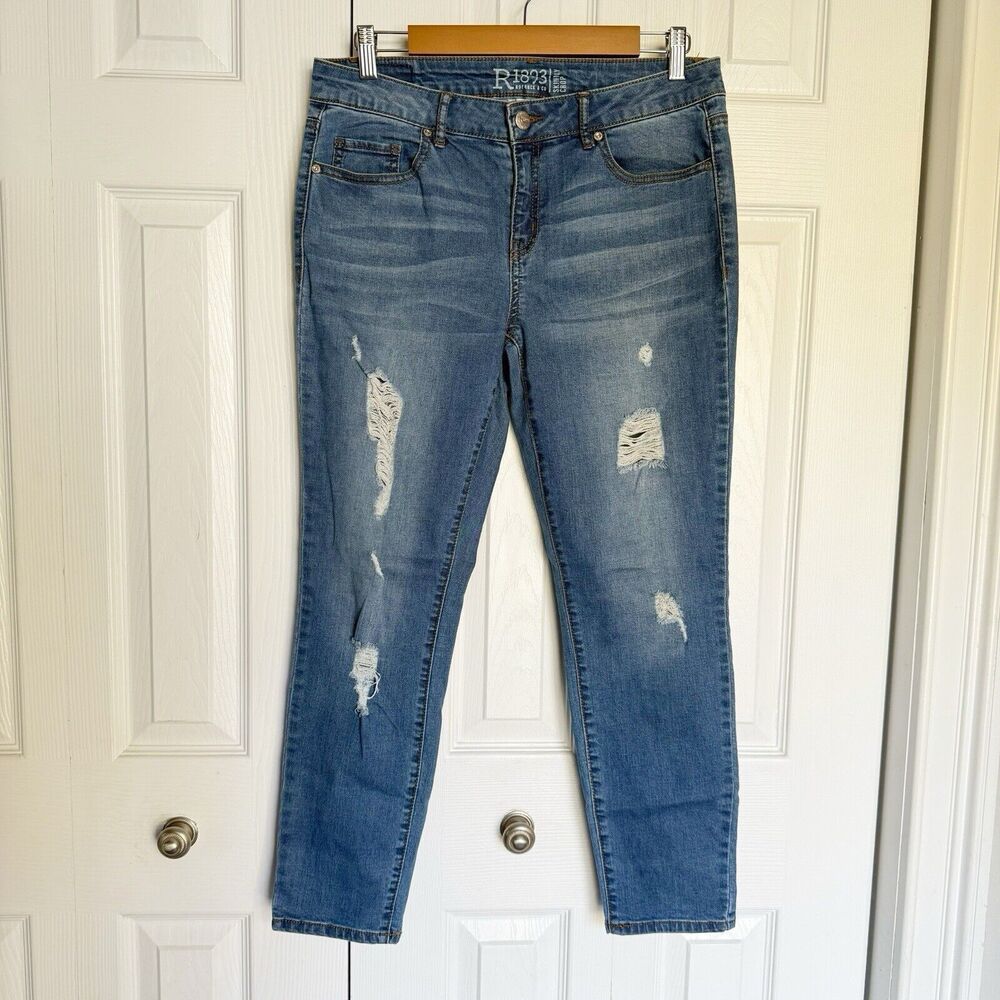 R1893 Roebuck & Co Womens Skinny Ankle Crop Jeans Size 10 Distressed